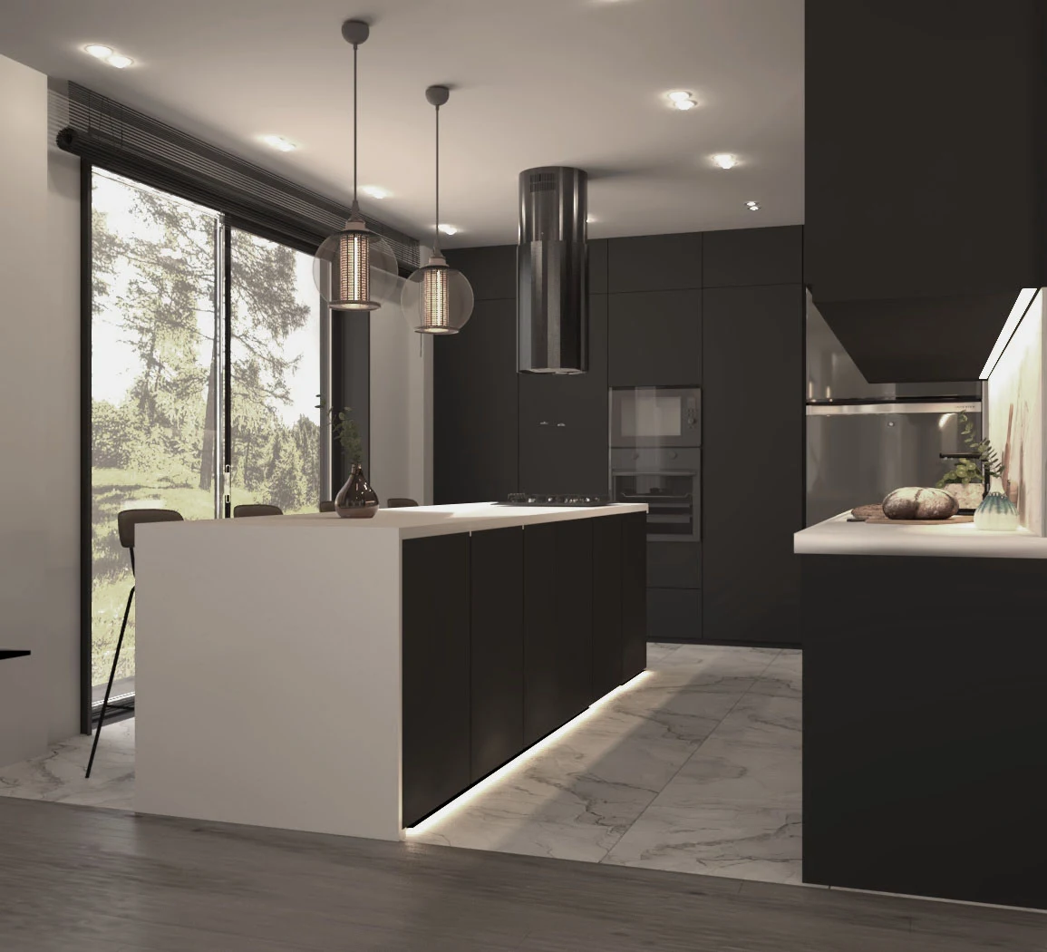 M-U Evi — mutfak, 3D görselleştirme