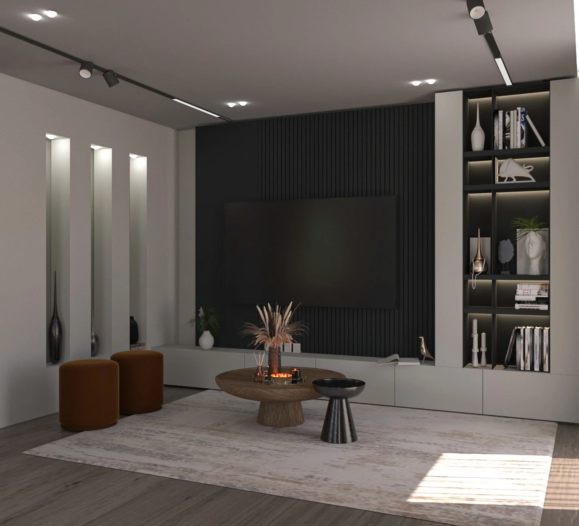 M-U Evi — oturma alanı, 3D görselleştirme