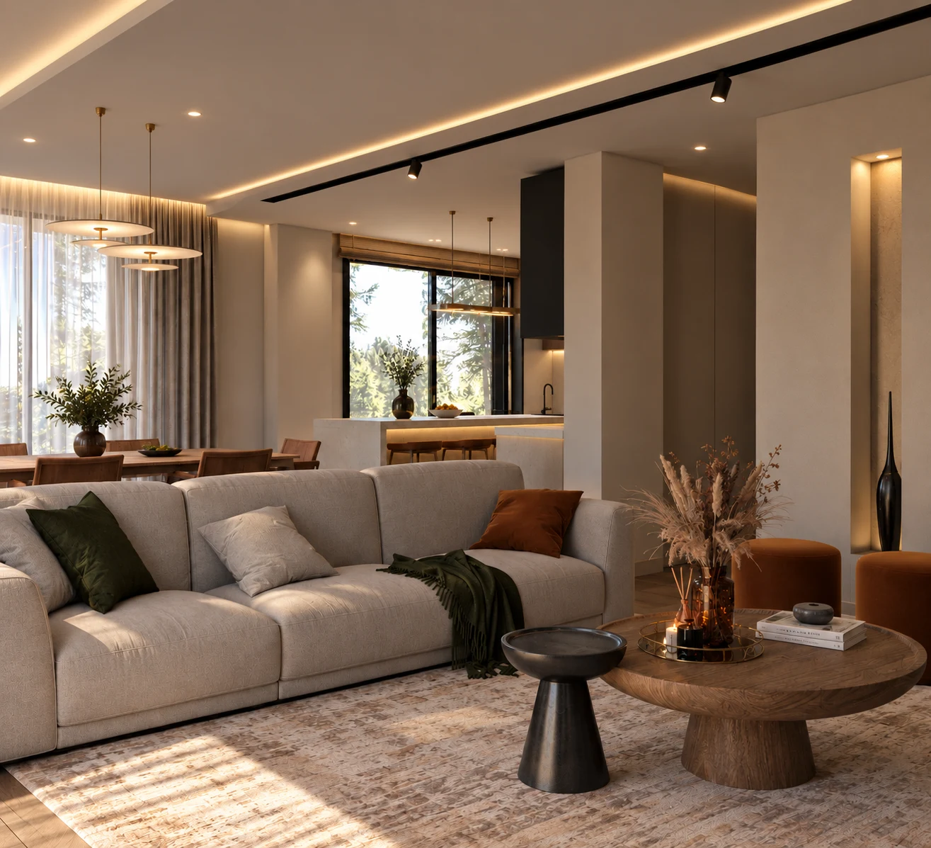M-U Evi — salon, 3D görselleştirme