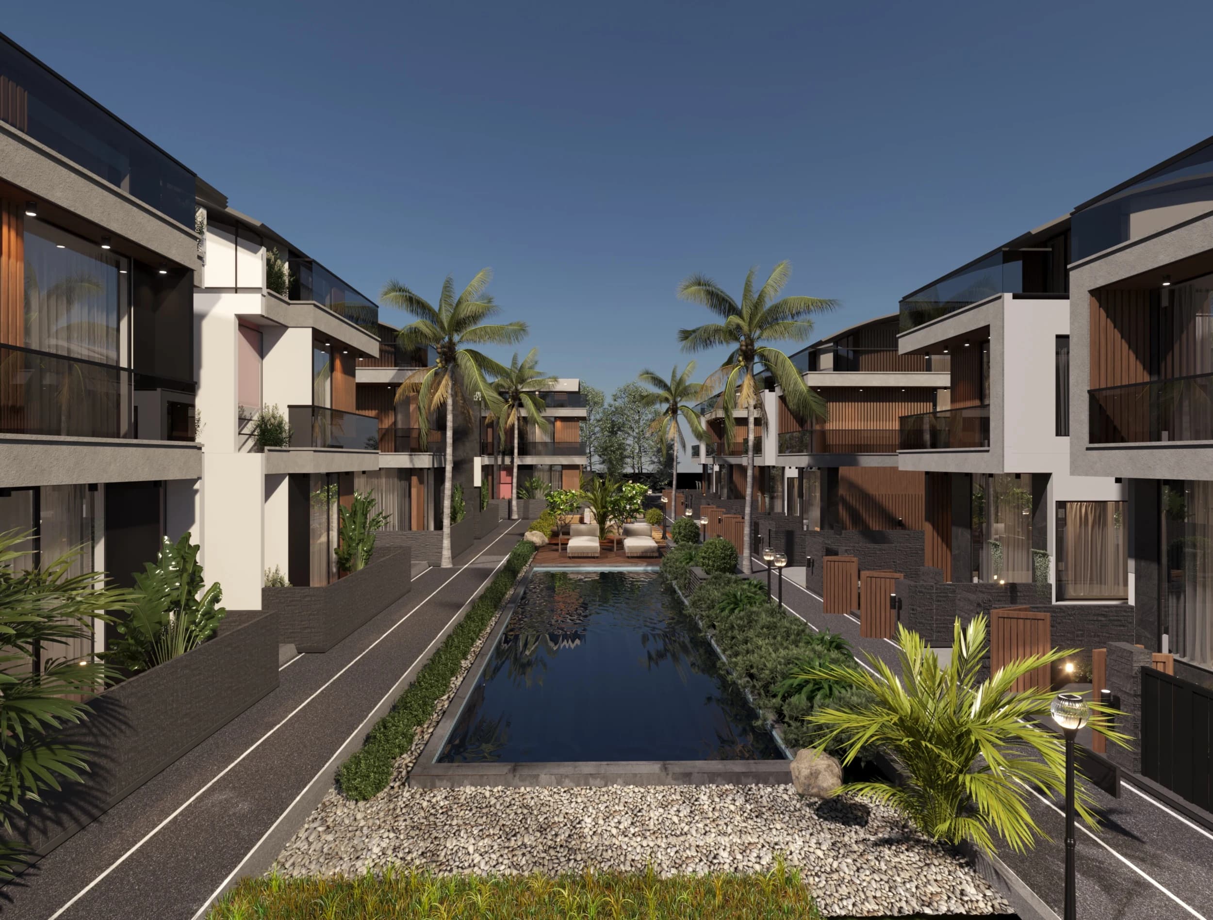 Belek 22 — meydan ve doğrusal havuz, 3D görselleştirme
