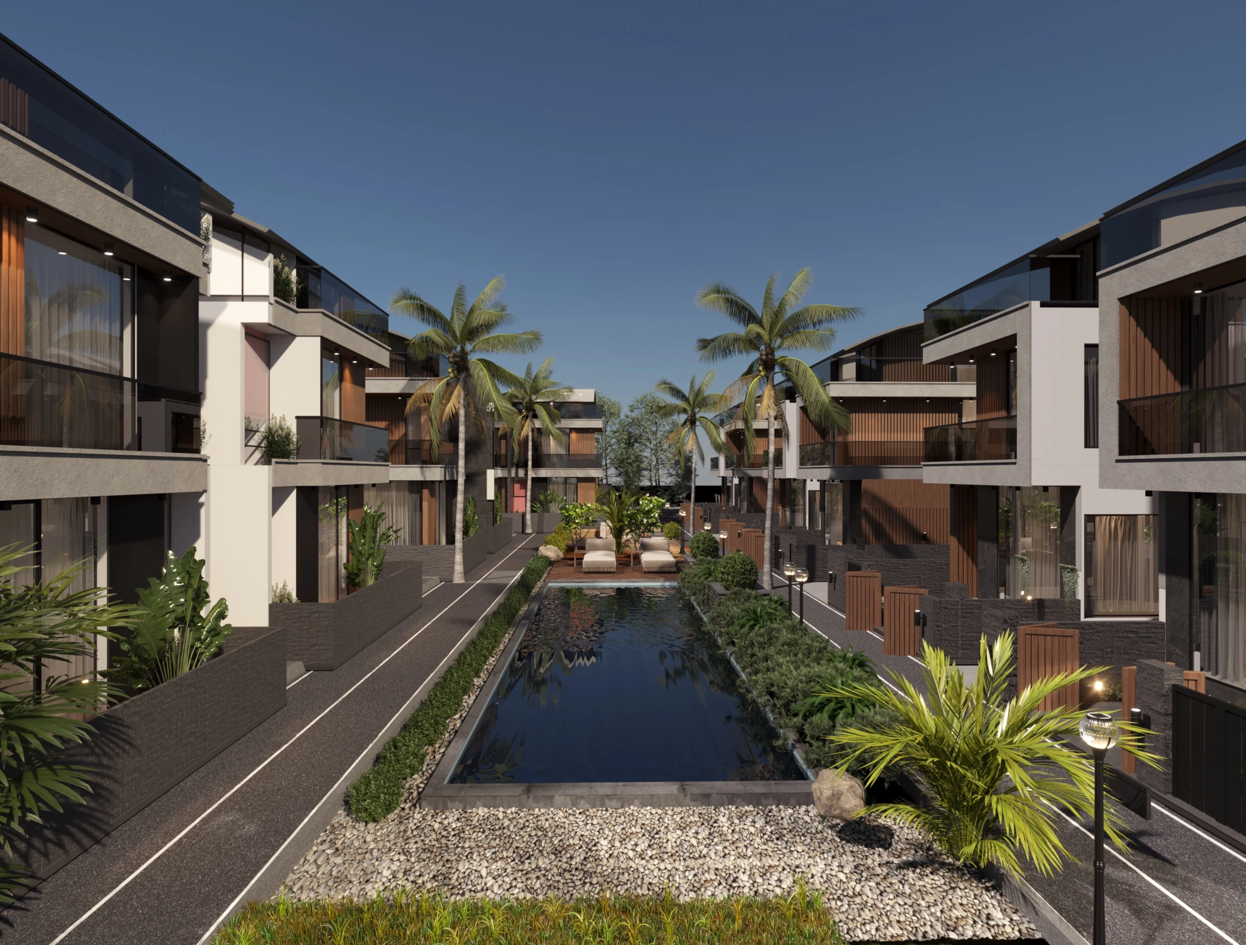Belek 22 — meydan ve doğrusal havuz, 3D görselleştirme