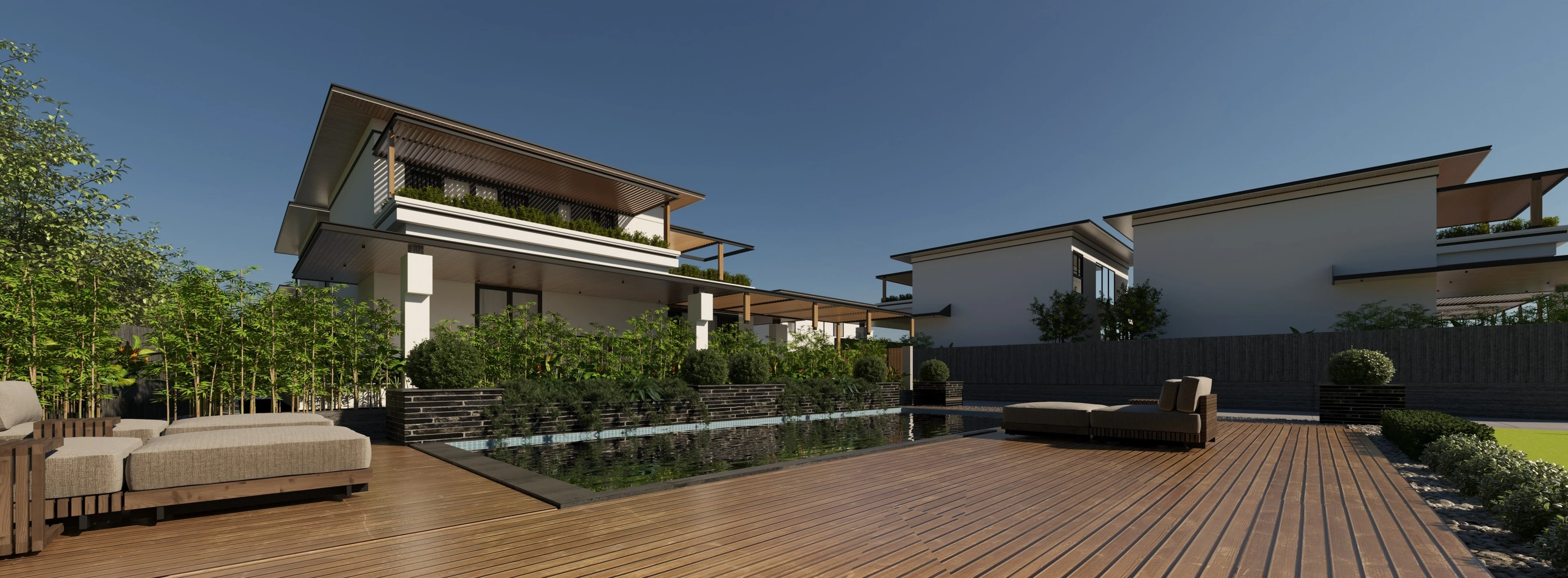 Turgutreis 21 — havuz terası, 3D görselleştirme