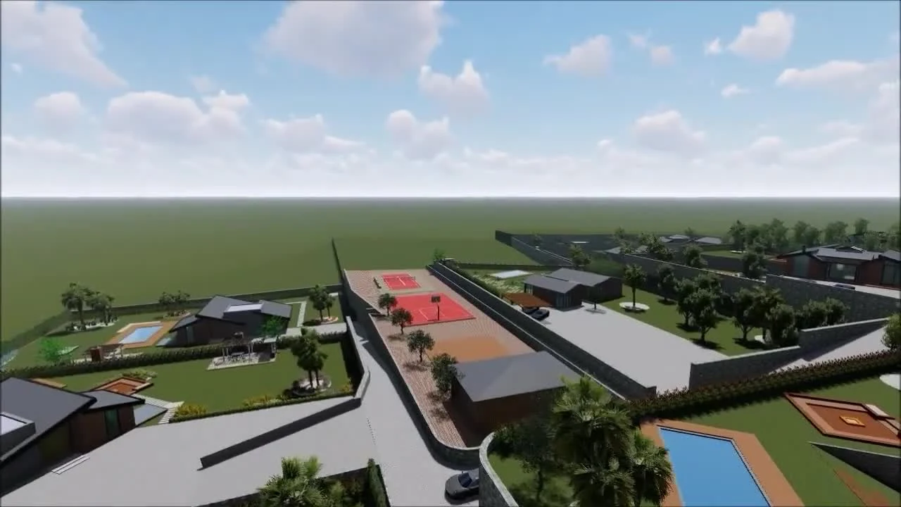 The Village Urla — peyzaj projesi havadan görünüm, 3D görselleştirme